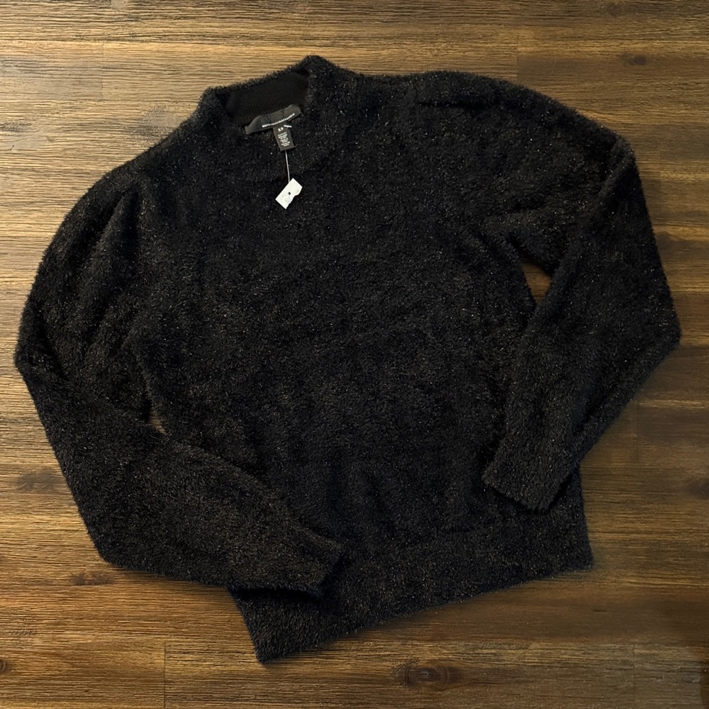 White House Black Market Black Metallic Tinsel Trim XS Sweater NWT